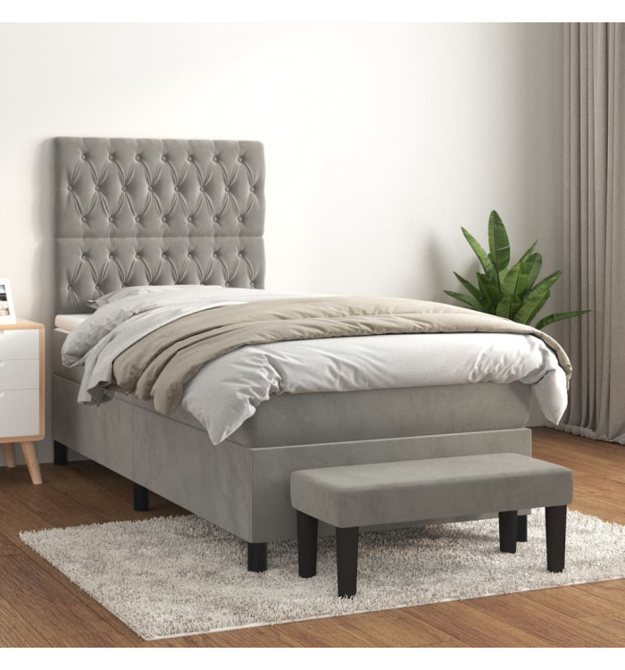 Sommier à lattes de lit et matelas Gris clair 100x200cm Velours | Mobilier & Déco