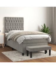 Sommier à lattes de lit et matelas Gris clair 100x200cm Velours | Mobilier & Déco
