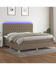 Sommier à lattes de lit et matelas et LED Taupe 200x200cm Tissu | Mobilier & Déco