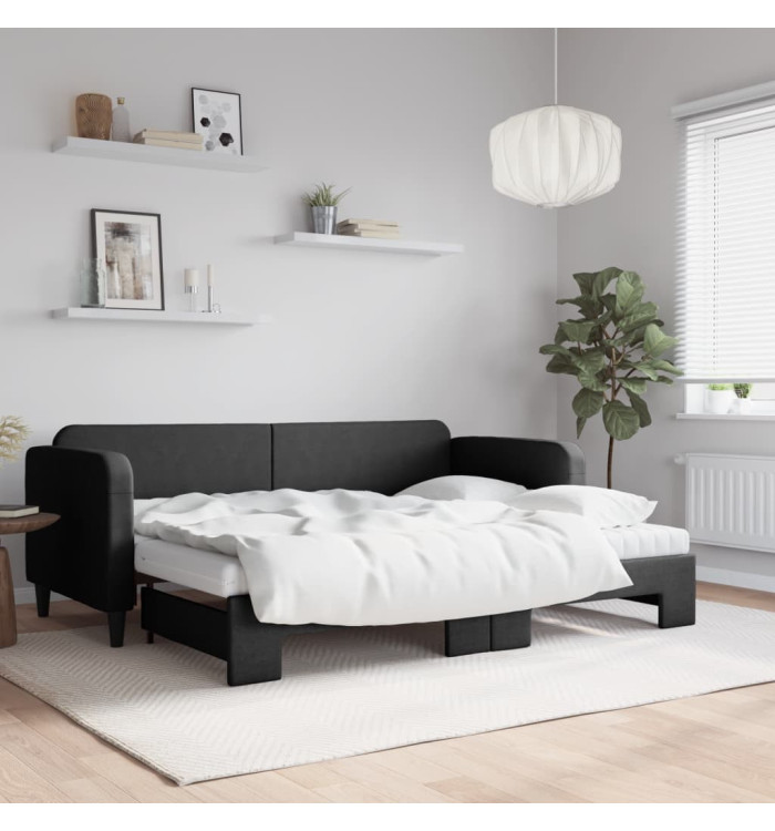 Lit de jour avec lit gigogne et matelas noir 80x200 cm tissu | Mobilier & Déco