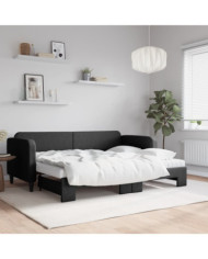 Lit de jour avec lit gigogne et matelas noir 80x200 cm tissu | Mobilier & Déco