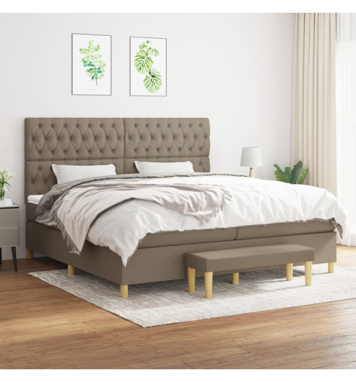 Sommier à lattes de lit avec matelas Taupe 200x200 cm Tissu | Mobilier & Déco