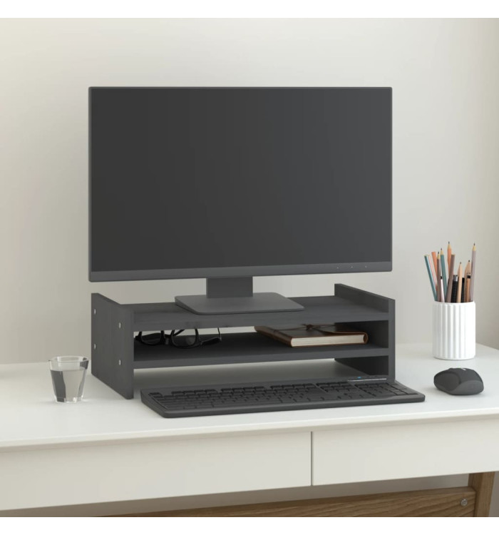 Support de moniteur Gris 50x27x15 cm Bois de pin solide | Mobilier & Déco