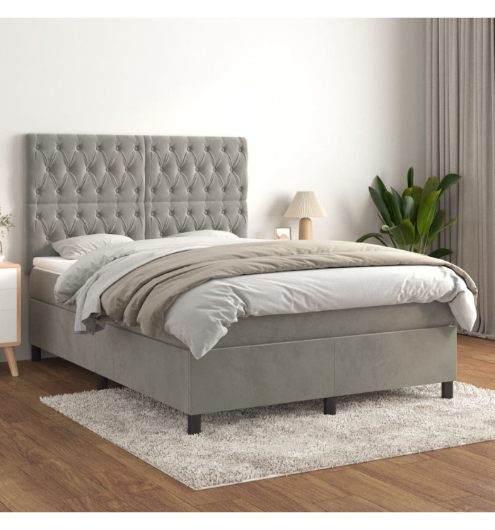 Sommier à lattes de lit et matelas Gris clair 140x190cm Velours | Mobilier & Déco