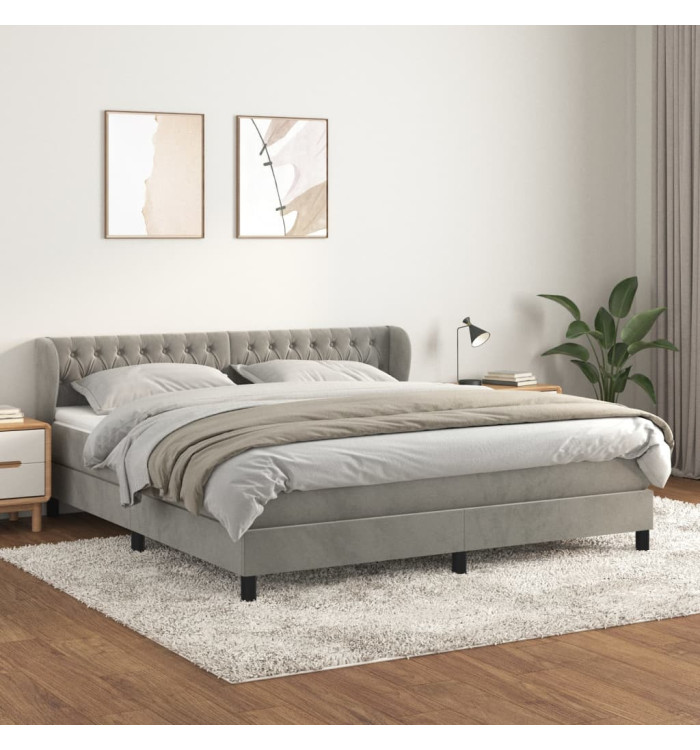 Sommier à lattes de lit et matelas Gris clair 160x200cm Velours | Mobilier & Déco