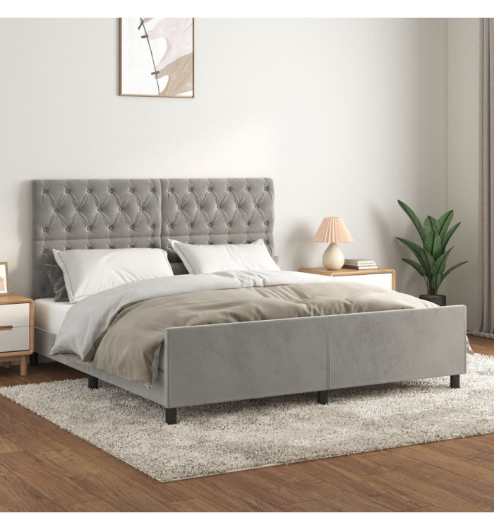 Cadre de lit sans matelas gris clair 160x200 cm velours | Mobilier & Déco