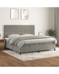 Sommier à lattes de lit et matelas Gris clair 200x200cm Velours | Mobilier & Déco
