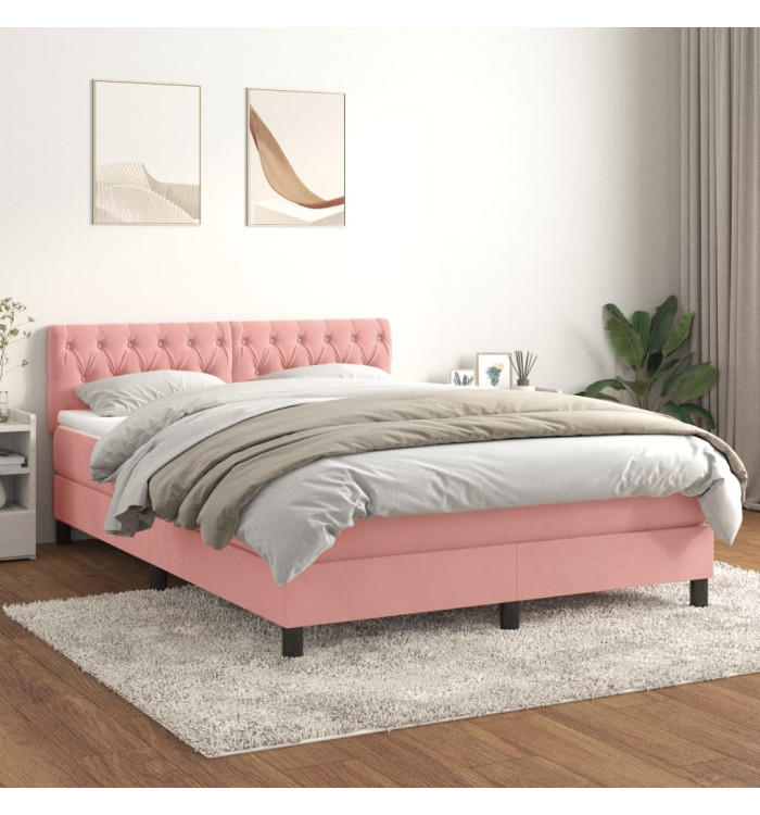 Sommier à lattes de lit avec matelas Rose 140x200 cm Velours | Mobilier & Déco