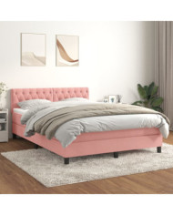 Sommier à lattes de lit avec matelas Rose 140x200 cm Velours | Mobilier & Déco
