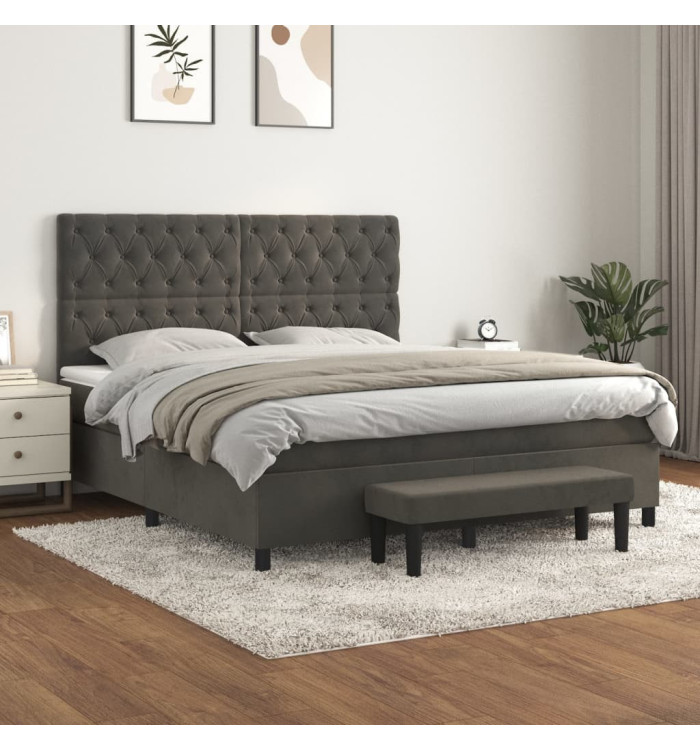 Sommier à lattes de lit et matelas Gris foncé 160x200cm Velours | Mobilier & Déco