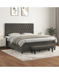 Sommier à lattes de lit et matelas Gris foncé 160x200cm Velours | Mobilier & Déco