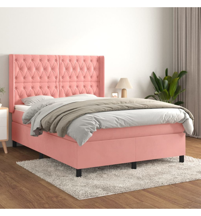 Sommier à lattes de lit avec matelas Rose 140x200 cm Velours | Mobilier & Déco