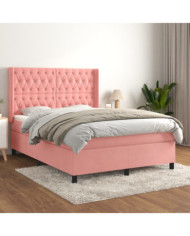 Sommier à lattes de lit avec matelas Rose 140x200 cm Velours | Mobilier & Déco