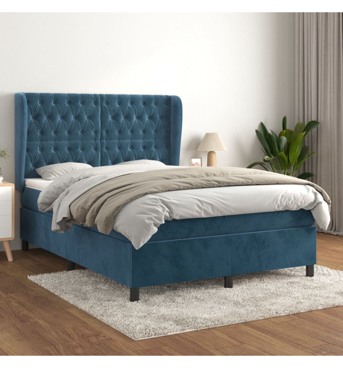 Sommier à lattes de lit et matelas Bleu foncé 140x190cm Velours | Mobilier & Déco