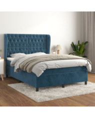 Sommier à lattes de lit et matelas Bleu foncé 140x190cm Velours | Mobilier & Déco