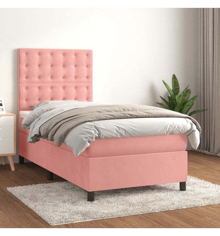 Sommier à lattes de lit avec matelas Rose 90x190 cm Velours | Mobilier & Déco