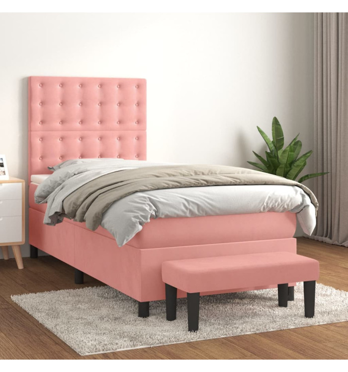 Sommier à lattes de lit avec matelas Rose 90x200 cm Velours | Mobilier & Déco