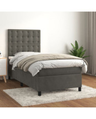 Sommier à lattes de lit et matelas Gris foncé 90x200 cm Velours | Mobilier & Déco
