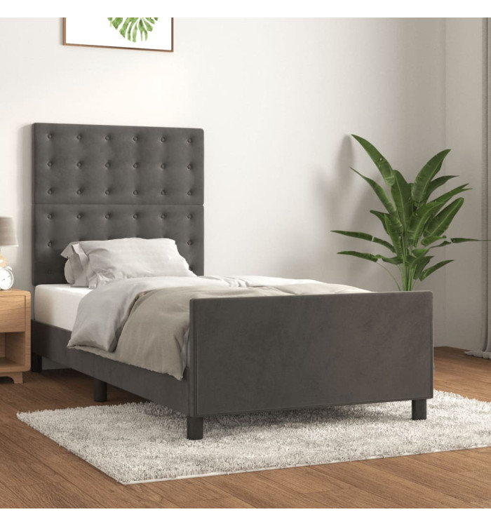 Cadre de lit sans matelas gris foncé 90x200 cm velours | Mobilier & Déco