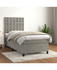 Sommier à lattes de lit et matelas Gris clair 90x190 cm Velours | Mobilier & Déco