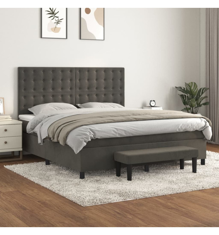Sommier à lattes de lit et matelas Gris foncé 180x200cm Velours | Mobilier & Déco