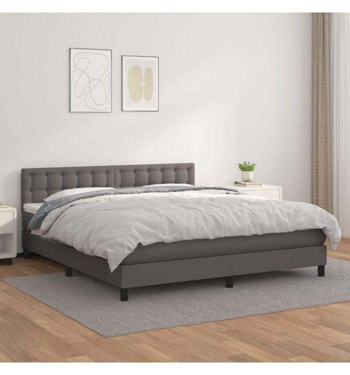 Sommier à lattes de lit avec matelas Gris 180x200 cm Similicuir | Mobilier & Déco
