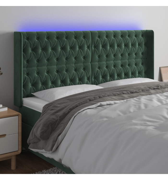 Tête de lit à LED Vert foncé 203x16x118/128 cm Velours | Mobilier & Déco