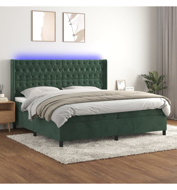 Sommier à lattes de lit matelas et LED Vert foncé 200x200 cm | Mobilier & Déco