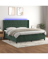 Sommier à lattes de lit matelas et LED Vert foncé 200x200 cm | Mobilier & Déco
