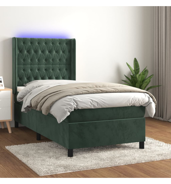 Sommier à lattes de lit matelas et LED Vert foncé 100x200 cm | Mobilier & Déco