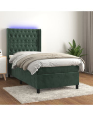 Sommier à lattes de lit matelas et LED Vert foncé 100x200 cm | Mobilier & Déco