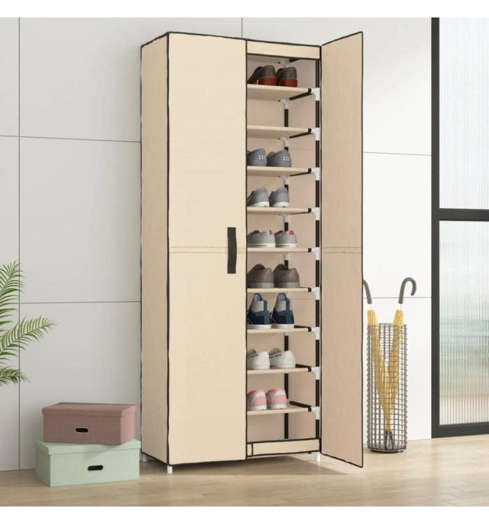 Armoire à chaussures Crème 60x30x166 cm Tissu | Mobilier & Déco