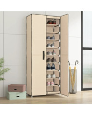 Armoire à chaussures Crème 60x30x166 cm Tissu | Mobilier & Déco