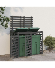 Abri pour poubelle double sur roulettes gris bois massif de pin | Mobilier & Déco
