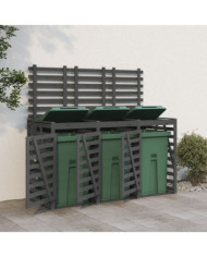 Abri pour poubelle triple sur roulettes gris bois massif de pin | Mobilier & Déco