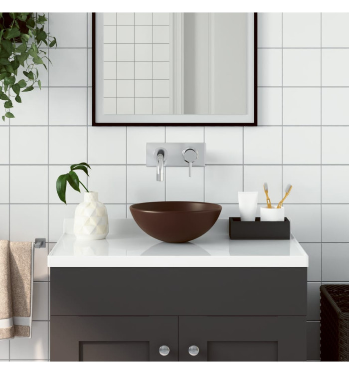Lavabo de salle de bain Céramique Marron Rond | Mobilier & Déco
