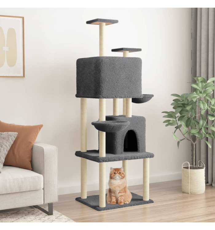 Arbre à chat avec griffoirs en sisal Gris foncé 180 cm | Mobilier & Déco