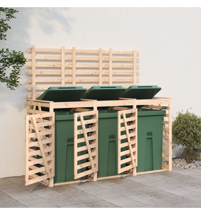 Abri pour poubelle triple sur roulettes bois massif de pin | Mobilier & Déco