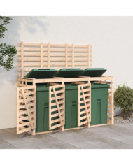 Abri pour poubelle triple sur roulettes bois massif de pin | Mobilier & Déco