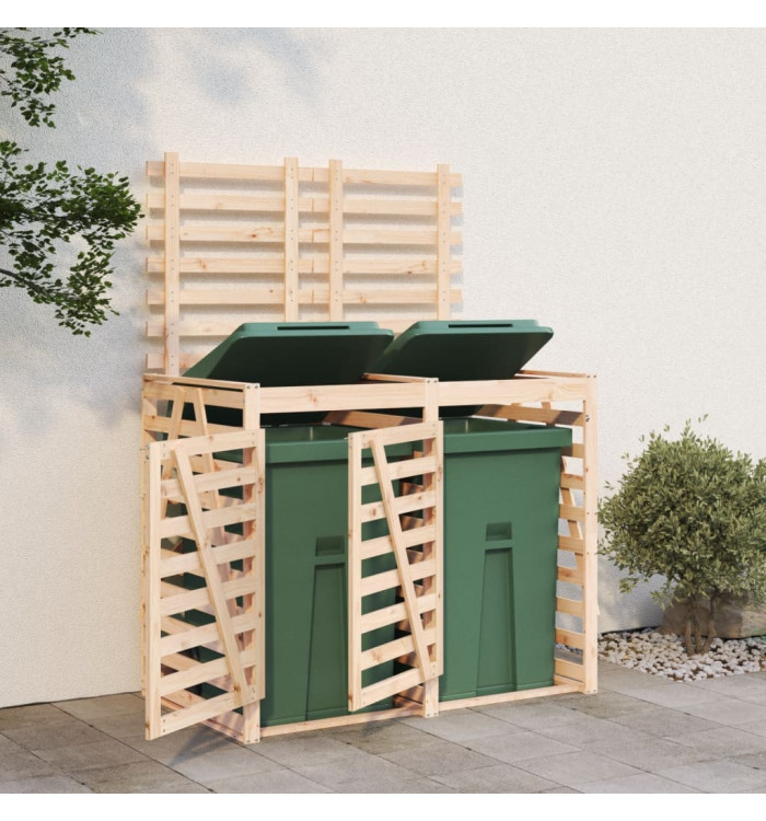 Abri pour poubelle double sur roulettes bois massif de pin | Mobilier & Déco