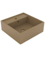 Lavabo carré de luxe à trop-plein Crème mat 41x41 cm Céramique | Mobilier & Déco