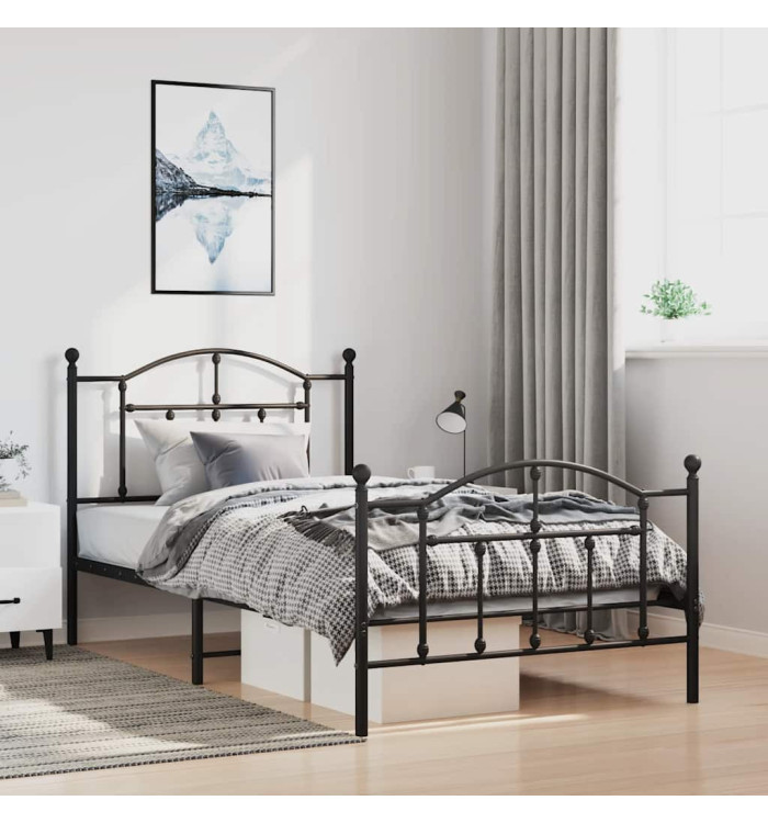 Cadre de lit métal sans matelas avec pied de lit noir 100x190cm | Mobilier & Déco
