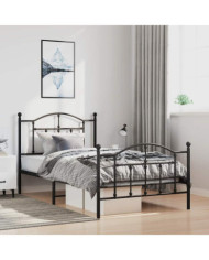 Cadre de lit métal sans matelas avec pied de lit noir 100x190cm | Mobilier & Déco