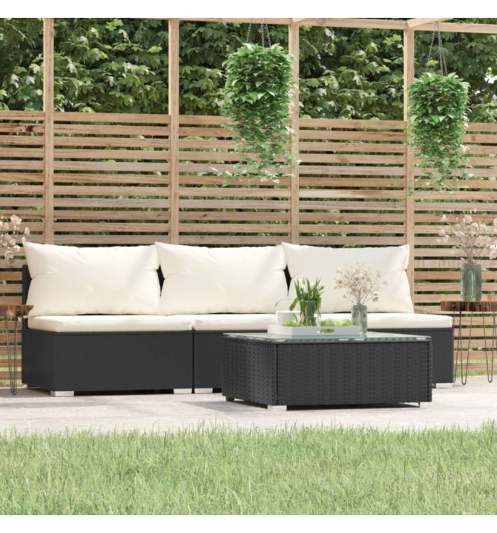 Salon de jardin 4 pcs avec coussins Noir Résine tressée | Mobilier & Déco