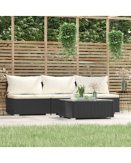 Salon de jardin 4 pcs avec coussins Noir Résine tressée | Mobilier & Déco