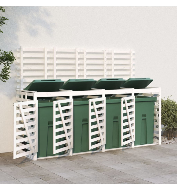 Abri pour poubelle quadruple sur roulettes blanc bois pin | Mobilier & Déco