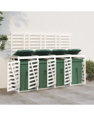 Abri pour poubelle quadruple sur roulettes blanc bois pin | Mobilier & Déco