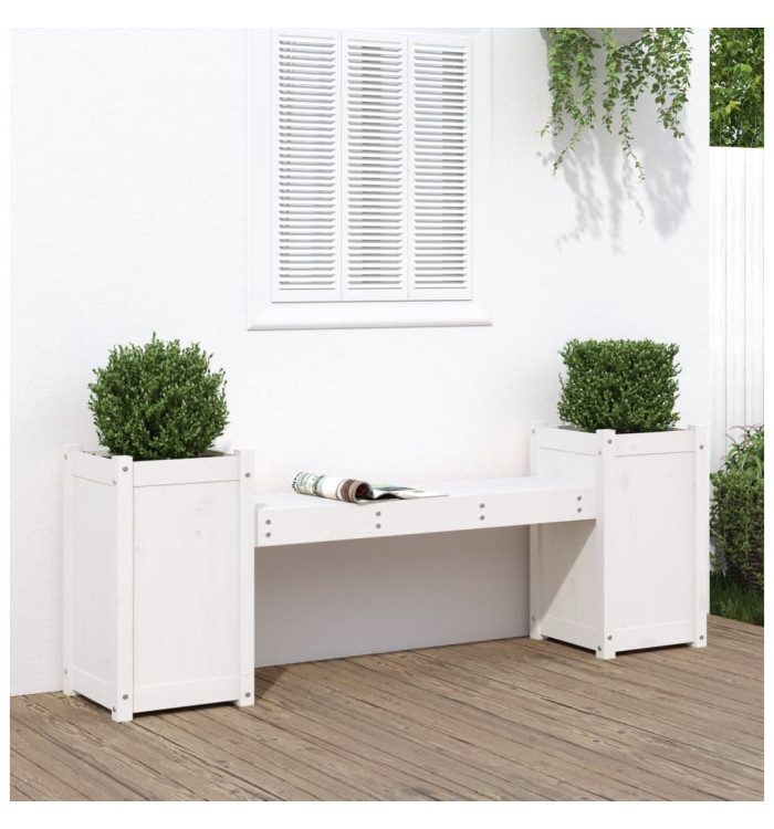 Banc avec jardinières blanc 180x36x63 cm bois massif de pin | Mobilier & Déco