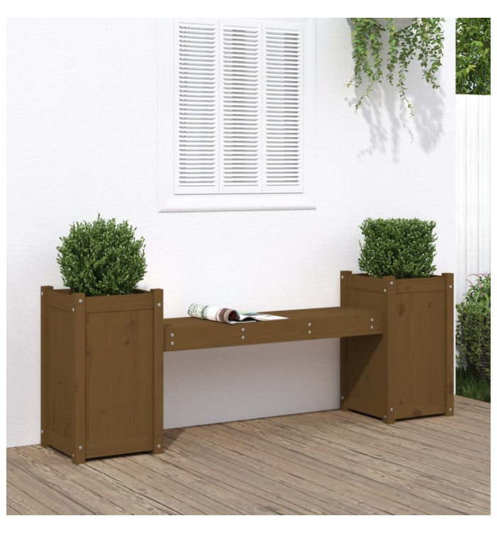 Banc avec jardinières marron miel bois massif de pin | Mobilier & Déco