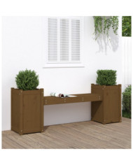 Banc avec jardinières marron miel bois massif de pin | Mobilier & Déco